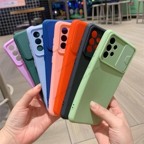 For Samsung Galaxy A32 4G A52 S21 Ultra Slide Camera Lens Protection Case for samsung a32 a52 s21Candy Color Silicone Soft Cover