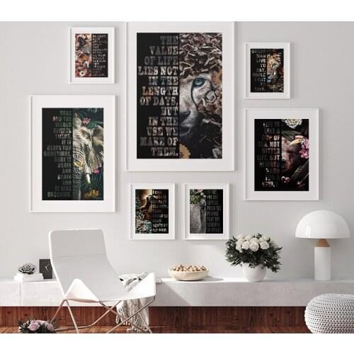 Floral Animal Elephant Deer Cheetah Bear Motivational Quote Poster Canvas Painting Wall Art Print Picture for Room Office Decor