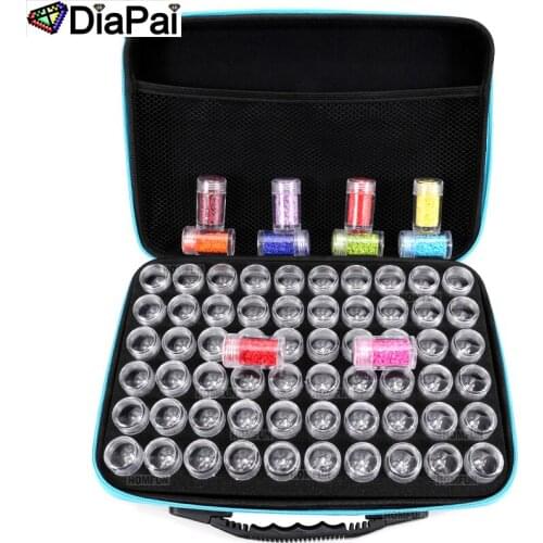 DIAPAI 60 Bottles Diamond Painting Box Tool Container Storage Box Carry Case Holder Hand Bag Zipper Design Shockproof Durable