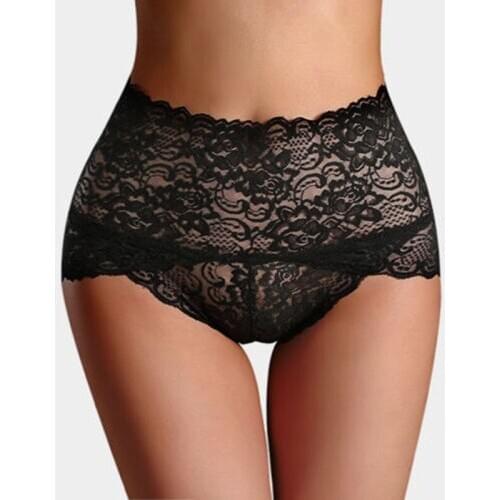Women Sexy Lace Underwear Plus Size High Waist Knickers Lace Panties Mesh Lingerie Seamless Briefs Sleepwear Elegant Panty