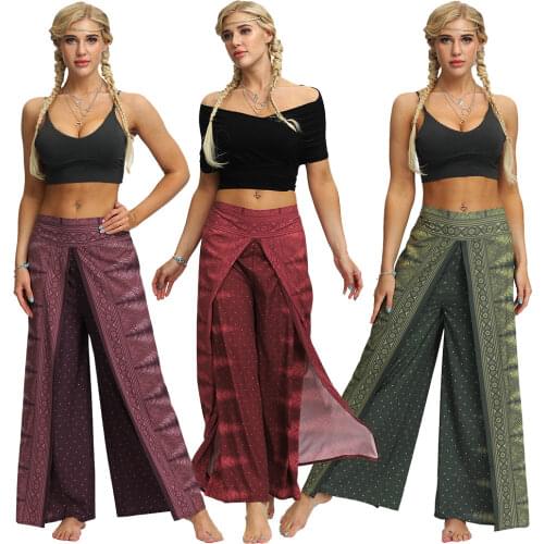 Printed Joggers Womens Sweatpants High Waist Sexy Split Wide Leg Casual Womens Trousers Indian Y2k Belly Dance Straight Pants