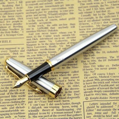 BAOER 388 Elegant Stainless Steel Pen Fountain Silver Gold Trim M Nib Size Whosale&Dropship