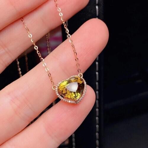 H809 Fine Jewelry High Chic 100% Natural Yellow Tourmaline Gemstone 3.56ct Pendant Cute Torques Pendants Neckalces for Women