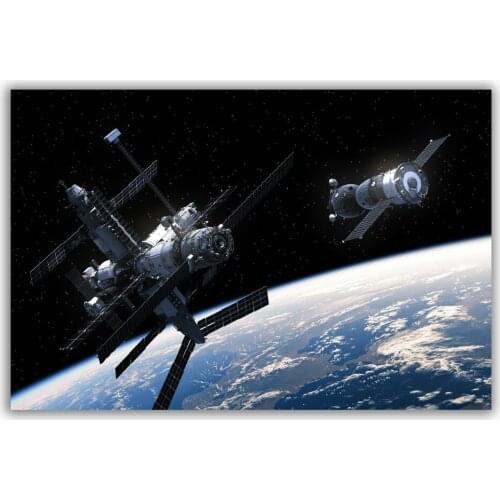 HT117 Spectacular Universe Earth And Moon Space Station Astronaut Silk Fabric Poster Art Decor Indoor Painting Gift