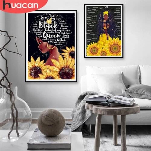 HUACAN 5D DIY Diamond Painting New Portrait Woman Full Square/Round Diamond Embroidery Sunflower Rhinestones Handicraft