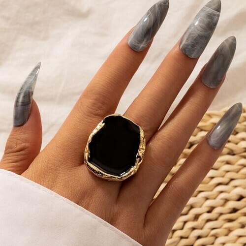 HuaTang Punk Big Round Finger Rings for Women Men Geometric Black Enamel Chunky Midi Knuckle Ring Female Jewelry Anillos Gift