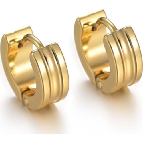 Chic 1Pair Cool Punk Mens Stainless Steel Gold Hoop Piercing Round Earrings Ear Studs Men Woman Jewelry