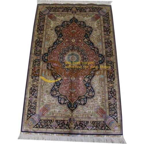 Red HandKnotted Wool And Silk Rug Handmade Beautiful Livingroom Carpets