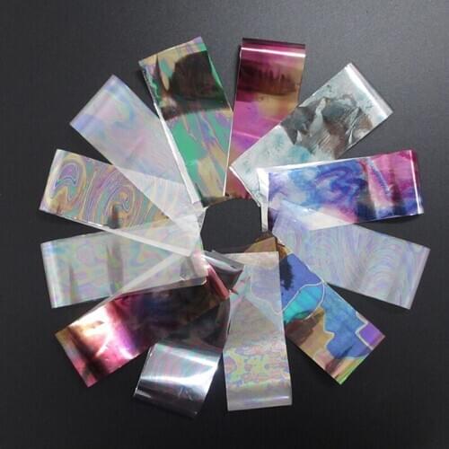 12Pcs/set Laser Nail Foils Symphony Holographic Series Flower Holo Starry Transfer Nail Manicure Nail Art Decorations