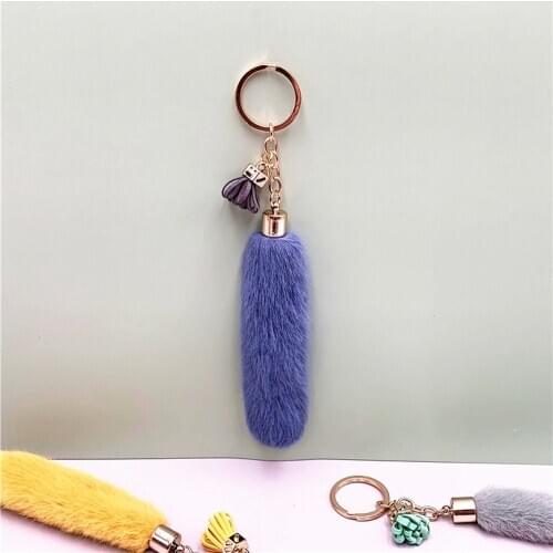 17cm Mini Toy Cute Tassel Tail Plush Keychain Womens Car Key Ring Pompom Key Chains Women Handbag Key Pendant Jewelry Gifts