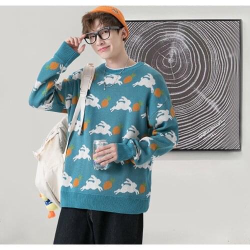 2021 New Mens Rabbit Carrot Pattern Fashion Trendy Pullover Versatile Youth Casual Loose Comfortable Sweater