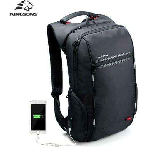 Kingsons Brand External USB Charge Computer Bag Anti-theft Notebook Backpack 15/17 inch Waterproof Laptop Backpack for Men