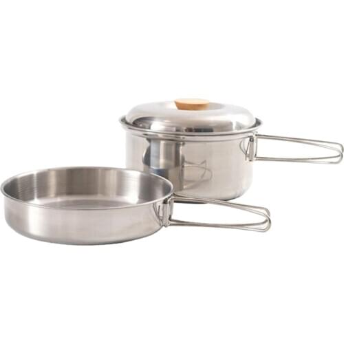 Stainless Steel Cookware Set Frying Pan + Soup Pot With Lid And Folding Handles For Outdoor Camping Hiking