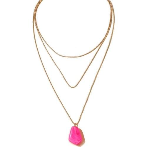 Irregular Stone Pendant Necklace Choker Pink Crystal Natural Metal Long Multilayer Chain Women Girls Necklaces Hot Jewelry Gifts