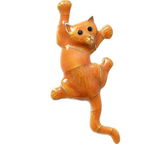 Orange Enamel Kawaii Cat Brooches For Women Kids Silver Color Alloy Animal Brooch Pins Dress Hat Lapel Pin Clothes Accessories