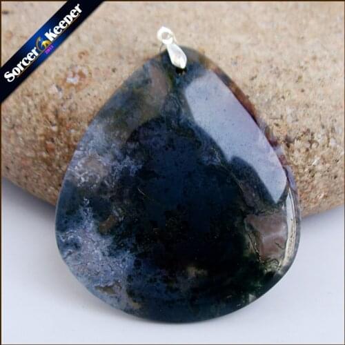 Green Moss Agates Slice Natural Stone Quartz Pendant Statement Necklace Women Collier Fantaisie Sieraden For Jewelry Making K676