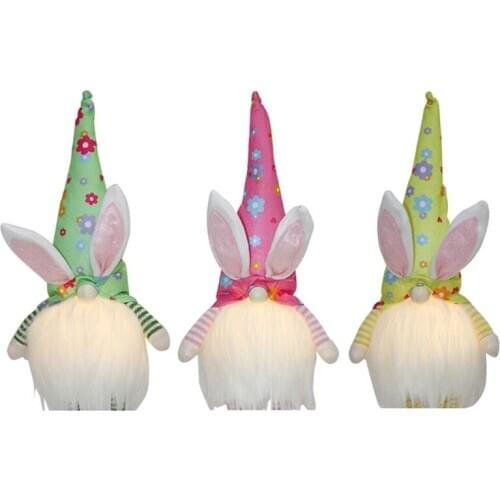 Easter Bunny Gnome with LED Light Handmade Swedish Tomte Rabbit Plush Toys Doll
