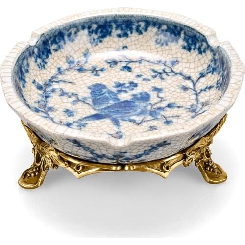 3 Slot Cigar Ashtray Luxury Windproof Cigarette Cigar Ashtray Home Office Decoration Cigar Ashtray Bronze Ceramic Ice Cracked