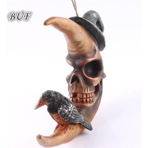 BUF Resin Moon Bird Statue For Hanging Decoration Creative Skull Figurines Sculpture Home Decor Accessories Halloween Decoration