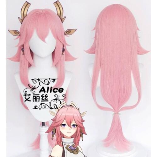 Game Genshin Impact cosplay props Yae cosplay Pink wig for Halloween Christmas Party Masquerade Anime Shows cosplay performance