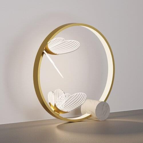 Nordic Modern LED Table Lamp Restaurant Bedroom Coffee Shop Study Acrylic Material Butterfly Creative Golden Ring Reading Light