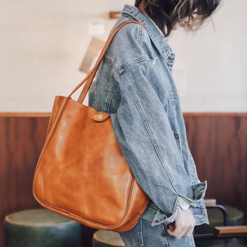 Handmade Retro Leather Tote Bag Women Handbag Leather Female Briefcase High-end Cowhide Shoulder Messenger Bags Ladies New