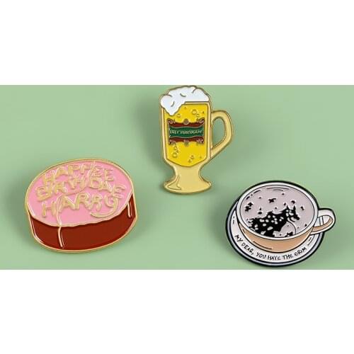 Creative Delicious Food Cartoon Coffee Cup Birthday Cake Beer Pins "My Dear,you Have The Erim" Clothes Magic Movie Jewelry