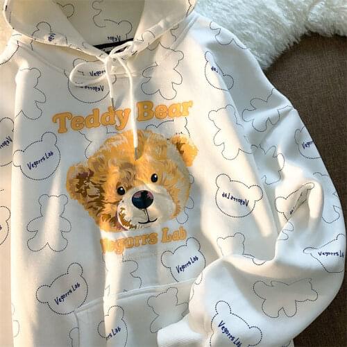 2021 HIP HOP Streetwear Kawaii Bears Printing Hoodies Women Japanese Fashion Oversized Sweatshirt Long Sleeve Tops Teens Clothes