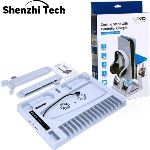 Vertical Stand PS5 Stand Cooling Fan Controller Charger Station PS5 Accessories PS5 Console with Headphone Holder