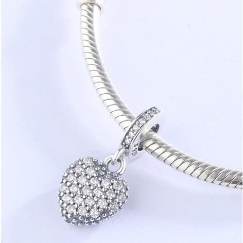 High Quality 925 Sterling Silver Bead Pendant Sparkling Zircon Heart Dangle Charms Fit Original Bracelet DIY Necklace Jewelry