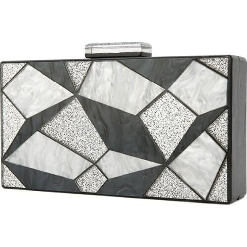Pearl Black Silver Glitter Pearl White Geometric Acrylic Clutch Women Brand Shoulder Messenger Day Clutches Acrylic Wallet Bags