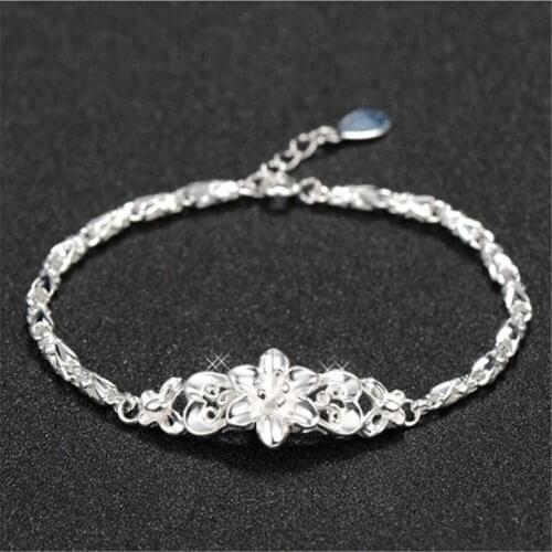 New beautiful flowers chain charms 925 sterling silver Bracelet for woman fine fashion jewelry Wedding party lady gifts
