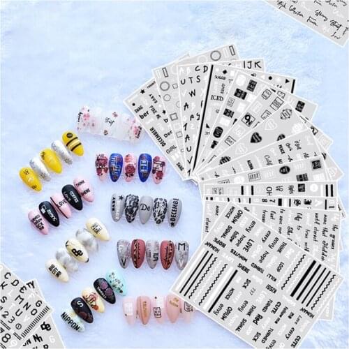 10PCS black and white round square love geometric font nail art sticker nail art sticker self-adhesive transfer decal sticker