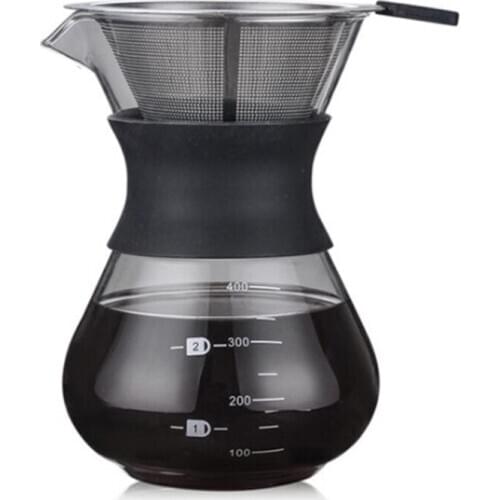 200ML Pour Over Coffee Maker Filter Dripper Glass Container Coffee Percolators Stainless Steel Coffee Filter