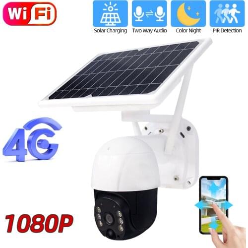 4G Solar PTZ IP Camera SIM Card 1080P Outdoor Waterproof WiFi Camera Two way Audio PIR Detection Street Video Surveillance CCTV