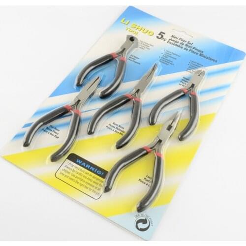5pcs/set Steel DIY Jewelry Pliers Sets Kit Flat Nose Wire-Cutter & End Cutting Pliers Side Cutting Bent Nose Plier 285x185x13mm