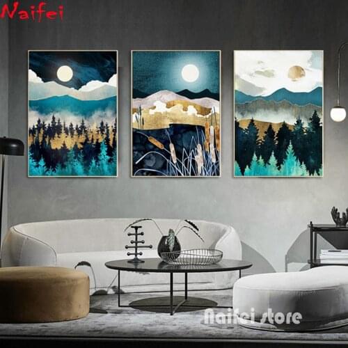 5D Diy Diamond Painting Forest Mountains Sunrise Full Square Round Diamond Embroidery Abstract Landscape Cross Stitch Home Decor