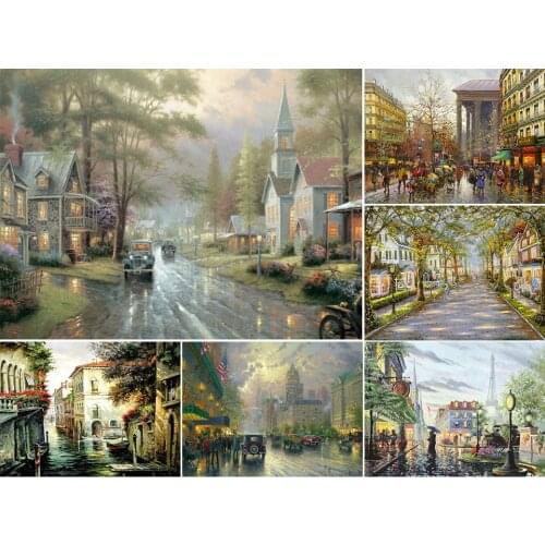 5D DIY Diamond Painting Landscape City Street Kit Full Drill Embroidery Diamond Mosaic Art Picture Crystal Craft Decor Gift Sale