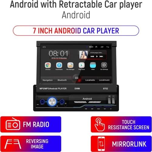Auto Retractable Android GPS Navigation 7Inch AUX Bluetooth 2 Din Multimedia Player RDS Radio Reversing Rear View Function Video