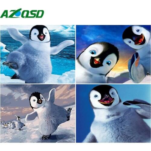 AZQSD 40x50cm Painting By Numbers Penguin Home Decoration Acrylic Paint Adult Coloring By Numbers Animal DIY Handpainted Gift