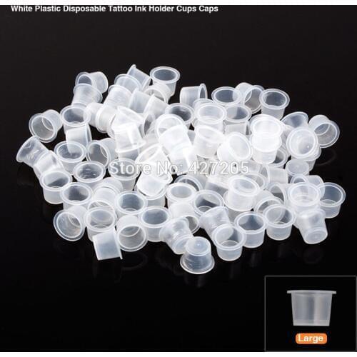 Free Shipping 1000pcs/pack White Plastic Disposable Tattoo Ink Pigment Holder Cups Caps Large Size 19 x 13mm Tattoo Supplies
