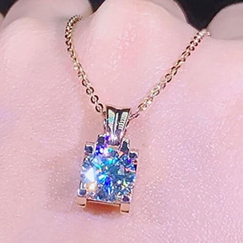 14K Rose Gold Women Pendants Necklaces Moissanite Diamond 0.5 1 2 3 4 5 Carat Round Wedding Anniversary Engagement Party Gift
