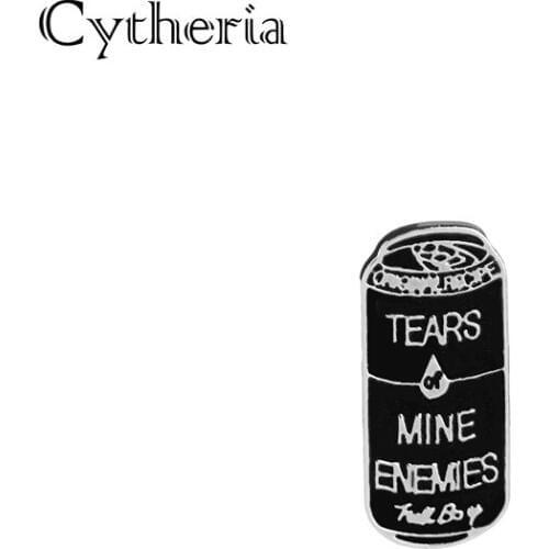 Cans of Drink Pins Brooches tears of mine enemies brooch black enamel Pin badge Heavy metal broches punk button Gothic