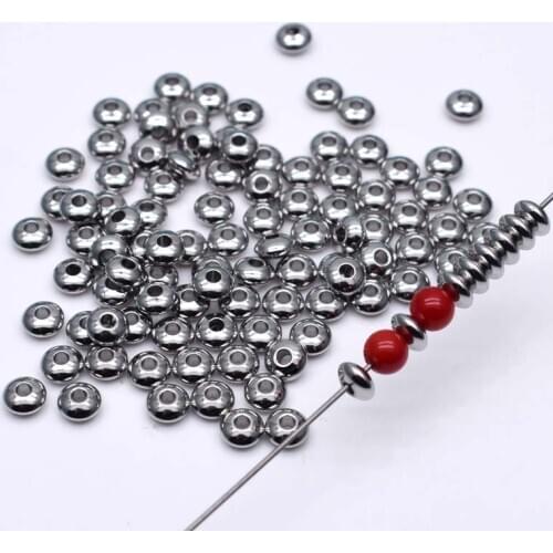4 6mm 304 Stainless Steel Beads Hypoallergenic Metal Flated Round Loose Spacer Beads For Jewelry Making DIY 50pcs