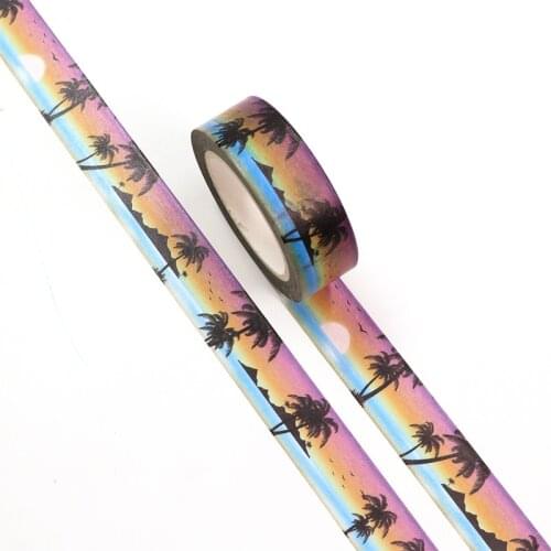 NEW 10pcs/Lot Decorative Cute Coconut tree Seaside Sunset Washi Tapes DIY Bullet Journal Adhesive Masking Tape Stationery