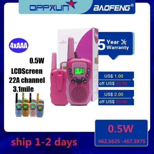 2pcs OPPXUN T388 Kids Mini Walkie Talkie Children 22CH 0.5W Portable Station UHF Headset Transceiver Ham Radio Christmas Gift
