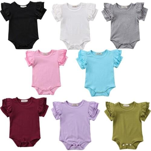 8 Colors Lovely Newborn Baby Girls Ruffles Short Sleeve Cotton Baby Bodysuit Jumpsuit Tops Casual Children Clothes 0-24M