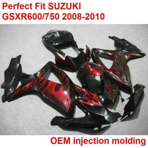 For Suzuki injection molding fairings GSXR600 2008 2009 2010 red flames black fairing kit GSXR750 08 09 10 NB90