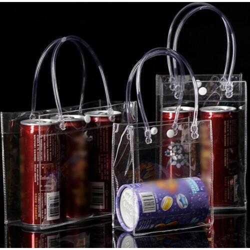 10 Sizes PVC Leak-proof Wine Gift Bag Transparent Champagne Ice Bag Portable Milk Tea Soda Drinks Chiller in Different Sizes