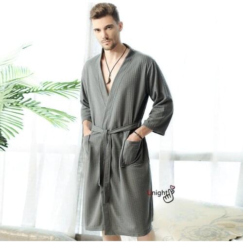 Men Plus Size Bathrobe Solid Towel Long Sleeve Sleepwear Bath Robe Kimono Strong Water Absorption Bath Gown Nightgown